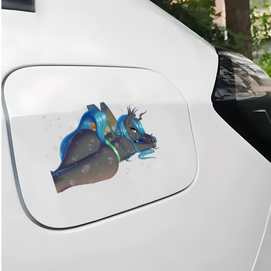 Queen Chrysalis Wet Look Decal Sticker, residue-free removal, perfect for rented spaces and laptops. Vinyl car decals suitable for cars, motorcycles, laptops, computers, backpacks, water bottles, and more.