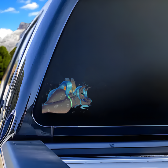 Queen Chrysalis Wet Look Decal Sticker, residue-free removal, perfect for rented spaces and laptops. Vinyl car decals suitable for cars, motorcycles, laptops, computers, backpacks, water bottles, and more.