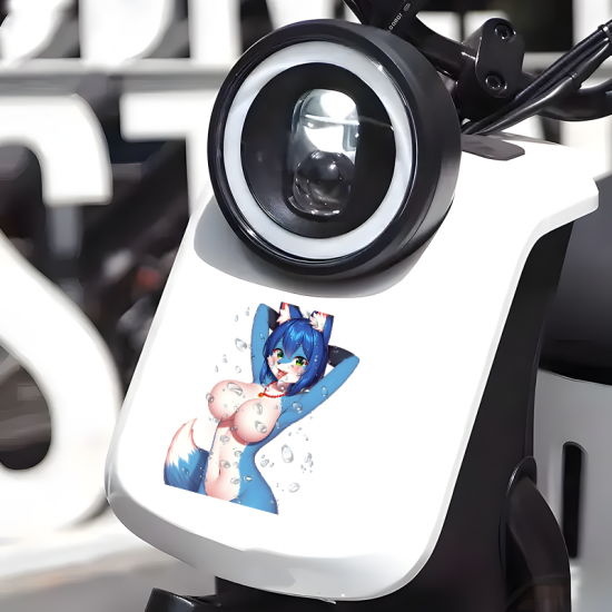 Blue Furry Girl Wet Car Decal Sticker, versatile decal for tablets, smartphones, and power banks. Vinyl car decals suitable for cars, motorcycles, laptops, computers, backpacks, water bottles, and more.
