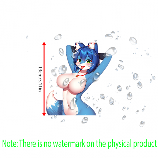 Blue Furry Girl Wet Car Decal Sticker, versatile decal for tablets, smartphones, and power banks. Vinyl car decals suitable for cars, motorcycles, laptops, computers, backpacks, water bottles, and more.