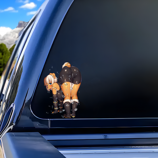 Wet Dog Girl Anime Car Sticker Decal, great for decorating notebooks, journals, scrapbooks, and gift packages. Vinyl car decals suitable for cars, motorcycles, laptops, computers, backpacks, water bottles, and more.