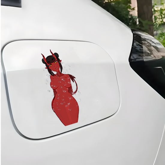 Succubus Girl with Sports Car Sticker, suitable for fixing up old furniture or adding flair to new items. Vinyl car decals suitable for cars, motorcycles, laptops, computers, backpacks, water bottles, and more.