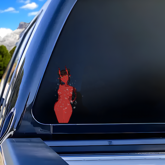 Succubus Girl with Sports Car Sticker, suitable for fixing up old furniture or adding flair to new items. Vinyl car decals suitable for cars, motorcycles, laptops, computers, backpacks, water bottles, and more.