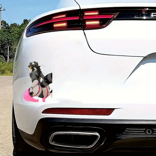 Furry Raccoon with Goggles and Pink Car Sticker, durable and weather-resistant, perfect for outdoor gear and vehicles. Vinyl car decals suitable for cars, motorcycles, laptops, computers, backpacks, water bottles, and more.