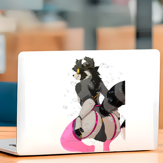 Furry Raccoon with Goggles and Pink Car Sticker, durable and weather-resistant, perfect for outdoor gear and vehicles. Vinyl car decals suitable for cars, motorcycles, laptops, computers, backpacks, water bottles, and more.