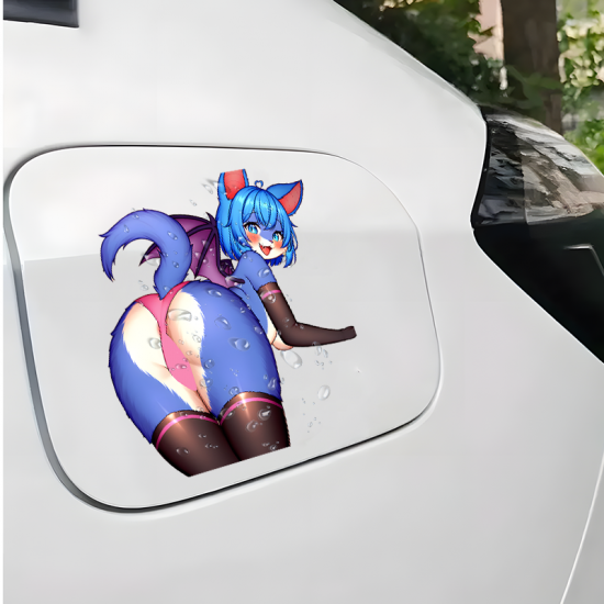 Blue Furry Bat Girl Sticker, water-proof and sun-proof, great for car windows and bumpers. Vinyl car decals suitable for cars, motorcycles, laptops, computers, backpacks, water bottles, and more.