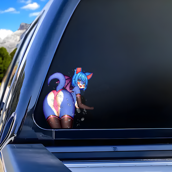 Blue Furry Bat Girl Sticker, water-proof and sun-proof, great for car windows and bumpers. Vinyl car decals suitable for cars, motorcycles, laptops, computers, backpacks, water bottles, and more.