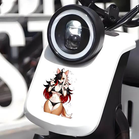 Anime Dog Girl Bikini Sticker, perfect for customizing hydro flasks and reusable water bottles. Vinyl car decals suitable for cars, motorcycles, laptops, computers, backpacks, water bottles, and more.