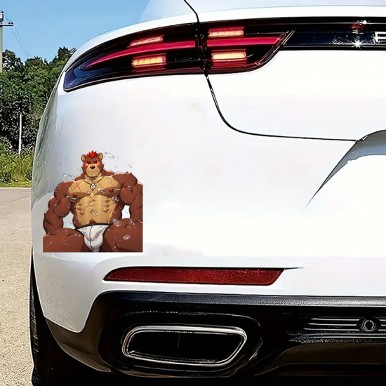Muscular Bear Furry Sticker/Decal, ideal for personalizing your workspace, desk, monitor, and keyboard. Vinyl car decals suitable for cars, motorcycles, laptops, computers, backpacks, water bottles, and more.