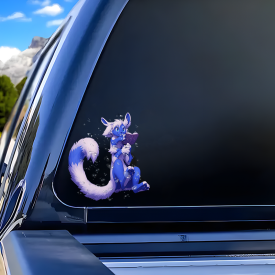 Blue Furry Reading a Book Sticker Decal, suitable for computers,laptops, water bottles,suitcases,cars, and other surfaces. Vinyl car decals suitable for cars,motorcycles,laptops, computers, backpacks, water bottles, and more.