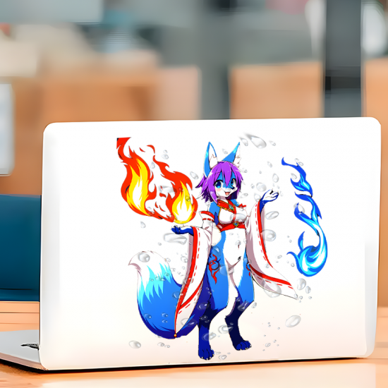 Fire and Ice Furry Fox Girl Sticker, ideal for bullet journaling, scrapbooking, and creative planning. Vinyl car decals suitable for cars, motorcycles, laptops, computers, backpacks, water bottles, and more.