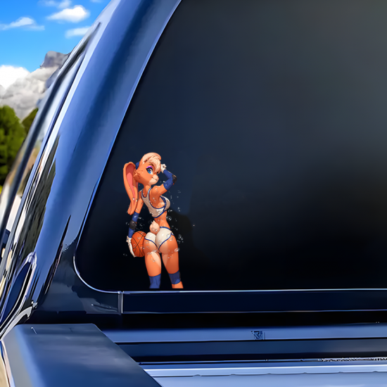 Lola Bunny Basketball Car Sticker, suitable for hard luggage, carry-ons, and travel accessories. Vinyl car decals suitable for cars, motorcycles, laptops, computers, backpacks, water bottles, and more.