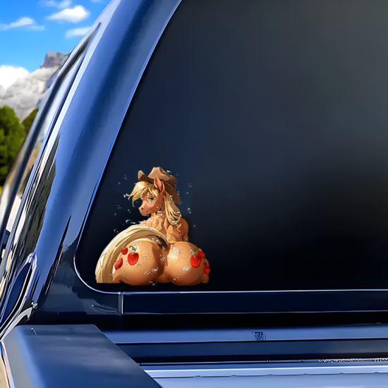 Applejack Equestrian Sticker Decal, residue-free removal, perfect for rented spaces and laptops. Vinyl car decals suitable for cars, motorcycles, laptops, computers, backpacks, water bottles, and more.