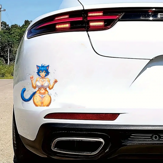 Anime Catgirl Bikini Car Wash Sticker, ideal for bullet journaling, scrapbooking, and creative planning. Vinyl car decals suitable for cars, motorcycles, laptops, computers, backpacks, water bottles, and more.