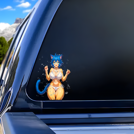 Anime Catgirl Bikini Car Wash Sticker, ideal for bullet journaling, scrapbooking, and creative planning. Vinyl car decals suitable for cars, motorcycles, laptops, computers, backpacks, water bottles, and more.
