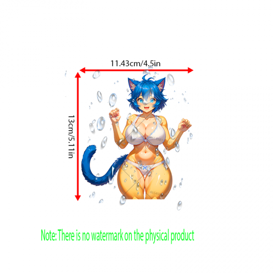 Anime Catgirl Bikini Car Wash Sticker, ideal for bullet journaling, scrapbooking, and creative planning. Vinyl car decals suitable for cars, motorcycles, laptops, computers, backpacks, water bottles, and more.