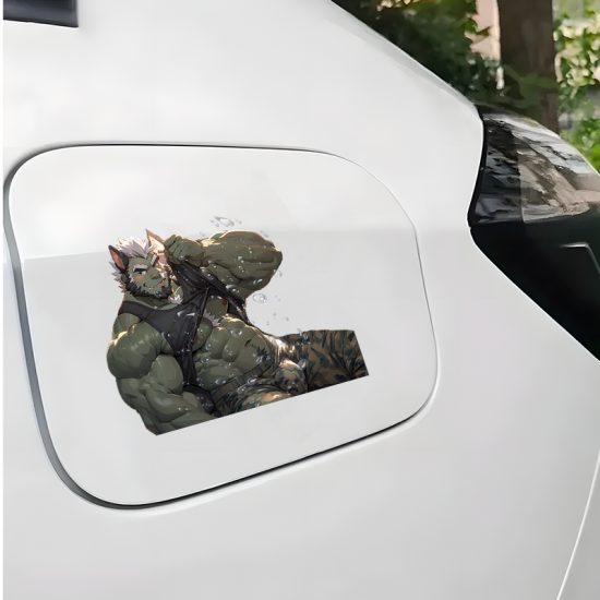 Muscular Anthro Wolf with Car Sticker, great for adding a pop of color to your fridge or freezer. Vinyl car decals suitable for cars, motorcycles, laptops, computers, backpacks, water bottles, and more.