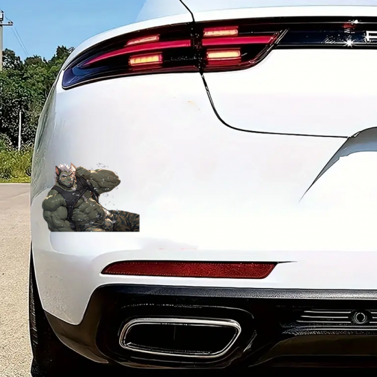 Muscular Anthro Wolf with Car Sticker, great for adding a pop of color to your fridge or freezer. Vinyl car decals suitable for cars, motorcycles, laptops, computers, backpacks, water bottles, and more.