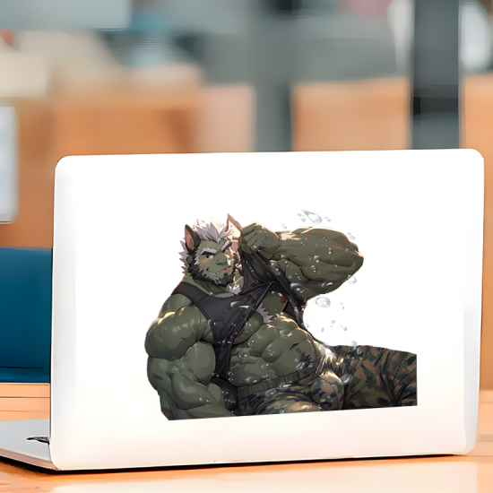 Muscular Anthro Wolf with Car Sticker, great for adding a pop of color to your fridge or freezer. Vinyl car decals suitable for cars, motorcycles, laptops, computers, backpacks, water bottles, and more.