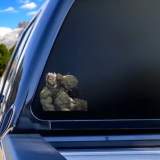 Muscular Anthro Wolf with Car Sticker, great for adding a pop of color to your fridge or freezer. Vinyl car decals suitable for cars, motorcycles, laptops, computers, backpacks, water bottles, and more.