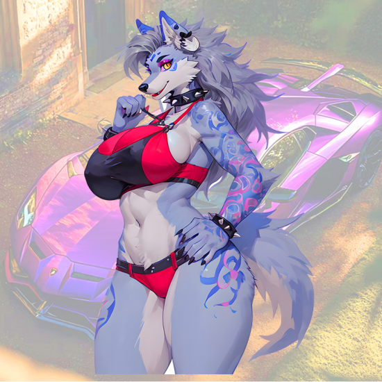 Furry Wolf Girl with Sports Car Sticker, aesthetic stickers for planners, diaries, calendars, and stationery. Vinyl car decals suitable for cars, motorcycles, laptops, computers, backpacks, water bottles, and more.