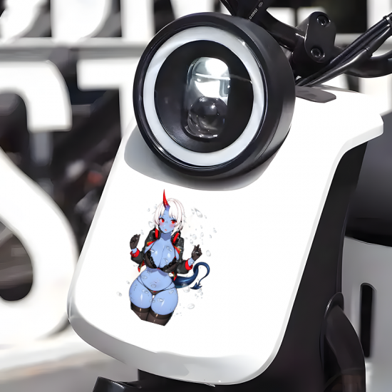 Wet Oni Girl with Sports Car Sticker, adds style to your daily planner, notebook, and office supplies. Vinyl car decals suitable for cars, motorcycles, laptops, computers, backpacks, water bottles, and more.
