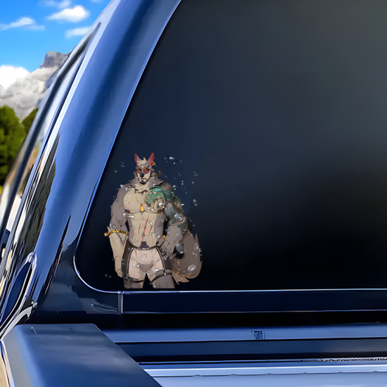 Muscular Wolf Furry with Tattoos Car Sticker Decal, residue-free removal, perfect for rented spaces and laptops. Vinyl car decals suitable for cars, motorcycles, laptops, computers, backpacks, water bottles, and more.