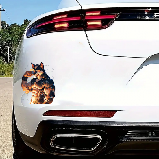 Buff Wolf Furry with Sports Car Sticker, make your belongings stand out with this unique vinyl sticker. Vinyl car decals suitable for cars, motorcycles, laptops, computers, backpacks, water bottles, and more.