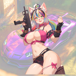 Anime Furry Girl with Gun and Purple Car Sticker, water-proof and sun-proof, great for car windows and bumpers. Vinyl car decals suitable for cars, motorcycles, laptops, computers, backpacks, water bottles, and more.