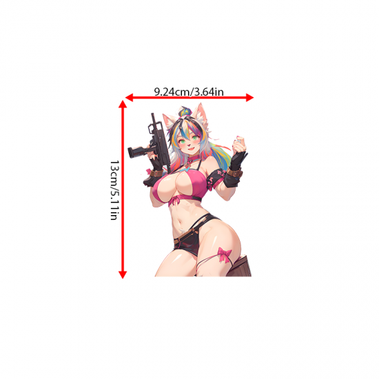 Anime Furry Girl with Gun and Purple Car Sticker, water-proof and sun-proof, great for car windows and bumpers. Vinyl car decals suitable for cars, motorcycles, laptops, computers, backpacks, water bottles, and more.