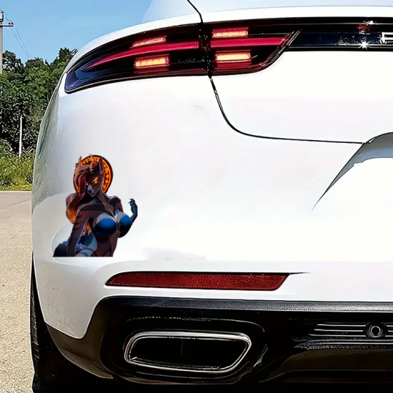 Horned Wolf Girl Car Sticker/Decal, water-proof and sun-proof, great for car windows and bumpers. Vinyl car decals suitable for cars, motorcycles, laptops, computers, backpacks, water bottles, and more.