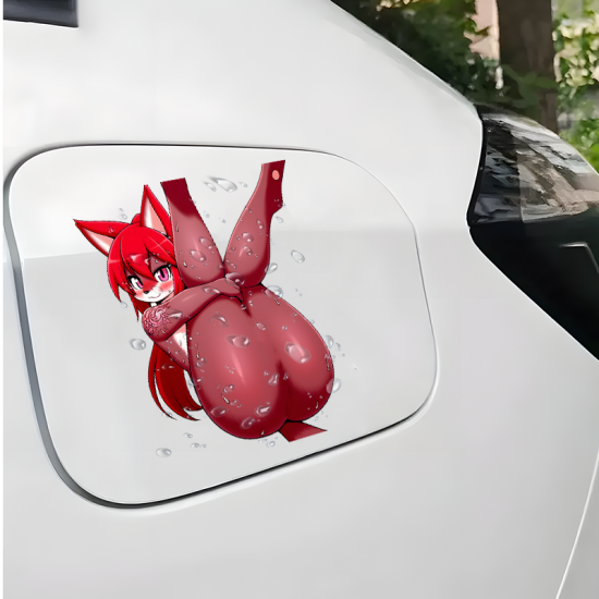 Red Fox Girl Wet Car Decal Sticker, water-resistant sticker suitable for mugs, cups, and tumblers. Vinyl car decals suitable for cars, motorcycles, laptops, computers, backpacks, water bottles, and more.