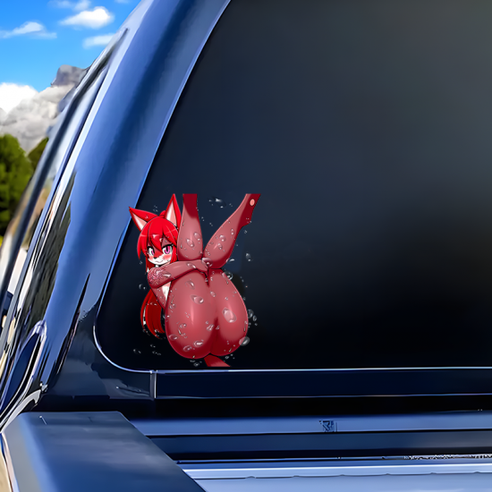 Red Fox Girl Wet Car Decal Sticker, water-resistant sticker suitable for mugs, cups, and tumblers. Vinyl car decals suitable for cars, motorcycles, laptops, computers, backpacks, water bottles, and more.