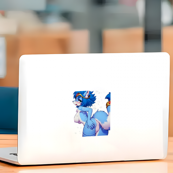 Blue Furry Pinup Sticker, adds a personal touch to your luggage, travel bags, and backpacks. Vinyl car decals suitable for cars, motorcycles, laptops, computers, backpacks, water bottles, and more.