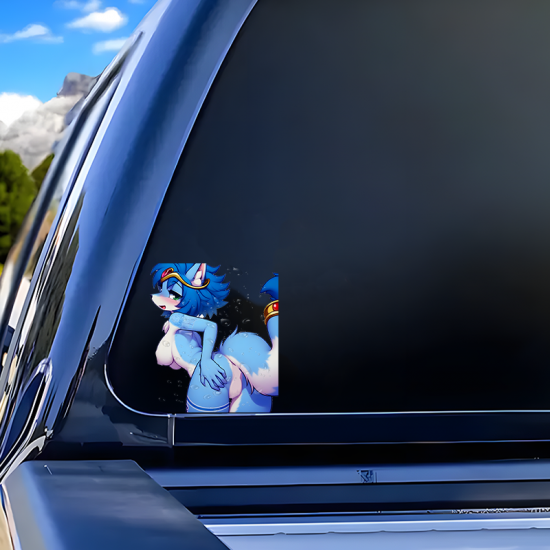 Blue Furry Pinup Sticker, adds a personal touch to your luggage, travel bags, and backpacks. Vinyl car decals suitable for cars, motorcycles, laptops, computers, backpacks, water bottles, and more.