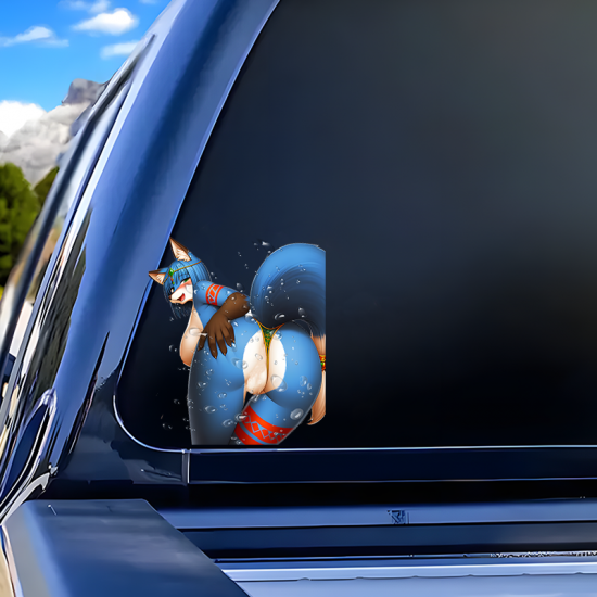 Sexy Blue Fox Girl Waterproof Sticker, suitable for adding character to your car's rear windshield. Vinyl car decals suitable for cars, motorcycles, laptops, computers, backpacks, water bottles, and more.