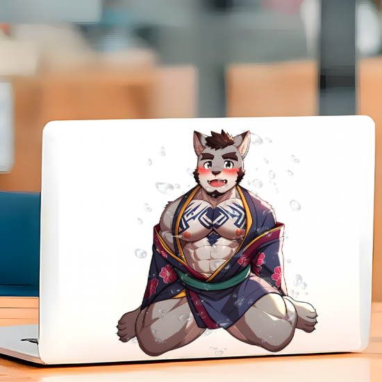 Muscular Wolf Furry in Kimono Sticker, suitable for computers,laptops, water bottles,suitcases,cars, and other surfaces. Vinyl car decals suitable for cars,motorcycles,laptops, computers, backpacks, water bottles, and more.