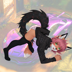 Fox Girl Arching Back Car Decal Sticker, perfect for decorating bicycle frames, helmets, and accessories. Vinyl car decals suitable for cars, motorcycles, laptops, computers, backpacks, water bottles, and more.