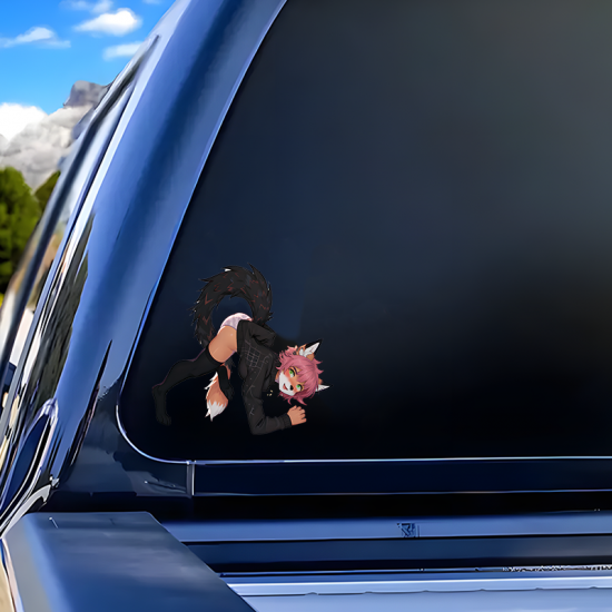 Fox Girl Arching Back Car Decal Sticker, perfect for decorating bicycle frames, helmets, and accessories. Vinyl car decals suitable for cars, motorcycles, laptops, computers, backpacks, water bottles, and more.