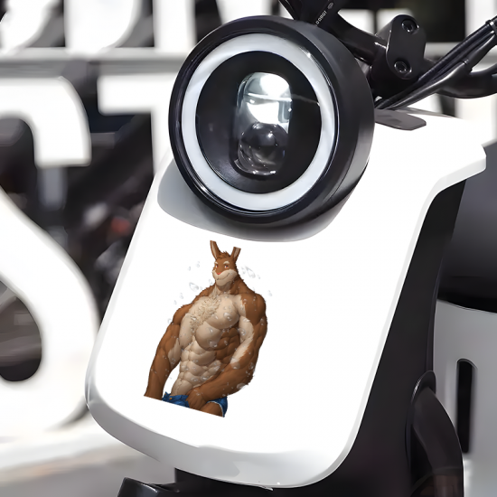 Muscular Rabbit Furry with Sports Car Sticker/Decal, waterproof vinyl decal for cars, motorcycles, bicycles, and helmets. Vinyl car decals suitable for cars, motorcycles, laptops, computers, backpacks, water bottles, and more.