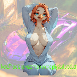 Anthro Bird Girl with Sports Car Sticker, perfect for customizing hydro flasks and reusable water bottles. Vinyl car decals suitable for cars, motorcycles, laptops, computers, backpacks, water bottles, and more.