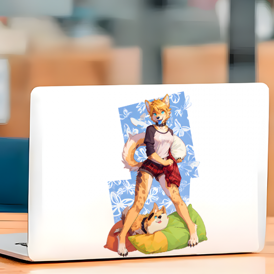 Furry Anthro Dog Duo Sticker/Decal, great for musical instruments like guitar cases, drums, and pianos. Vinyl car decals suitable for cars, motorcycles, laptops, computers, backpacks, water bottles, and more.