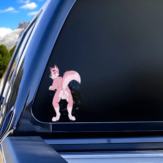 Pink Wolf Anthro Butt Car Decal Sticker, ideal for water bottles, hydro flasks, phones, tablets, and car bumpers. Vinyl car decals suitable for cars, motorcycles, laptops, computers, backpacks, water bottles, and more.