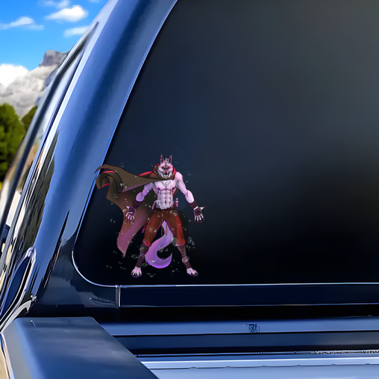 Anthropomorphic Wolf with Cape Car Decal Sticker, great for decorating notebooks, journals, scrapbooks, and gift packages. Vinyl car decals suitable for cars, motorcycles, laptops, computers, backpacks, water bottles, and more.