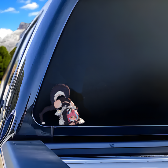 Furry Girl with Lamborghini Car Decal Sticker, adds a personal touch to your luggage, travel bags, and backpacks. Vinyl car decals suitable for cars, motorcycles, laptops, computers, backpacks, water bottles, and more.