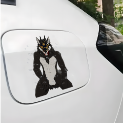 Masked Furry Wolf with Lamborghini Car Sticker, perfect for gaming setups, PC towers, and console skins. Vinyl car decals suitable for cars, motorcycles, laptops, computers, backpacks, water bottles, and more.