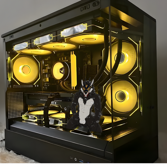 Masked Furry Wolf with Lamborghini Car Sticker, perfect for gaming setups, PC towers, and console skins. Vinyl car decals suitable for cars, motorcycles, laptops, computers, backpacks, water bottles, and more.