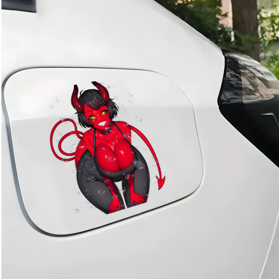Anime Devil Girl Car Decal Sticker, perfect for gaming setups, PC towers, and console skins. Vinyl car decals suitable for cars, motorcycles, laptops, computers, backpacks, water bottles, and more.