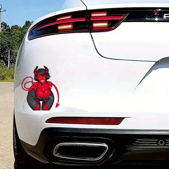 Anime Devil Girl Car Decal Sticker, perfect for gaming setups, PC towers, and console skins. Vinyl car decals suitable for cars, motorcycles, laptops, computers, backpacks, water bottles, and more.