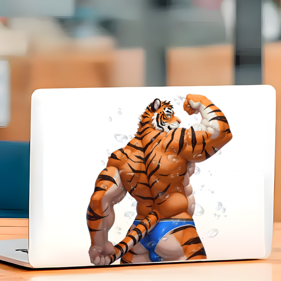 Muscular Tiger Furry Sticker/Decal, great for adding a pop of color to your fridge or freezer. Vinyl car decals suitable for cars, motorcycles, laptops, computers, backpacks, water bottles, and more.